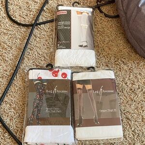 Lot of 3/ 2 opaque thigh high and 1 opaque cherry print on white